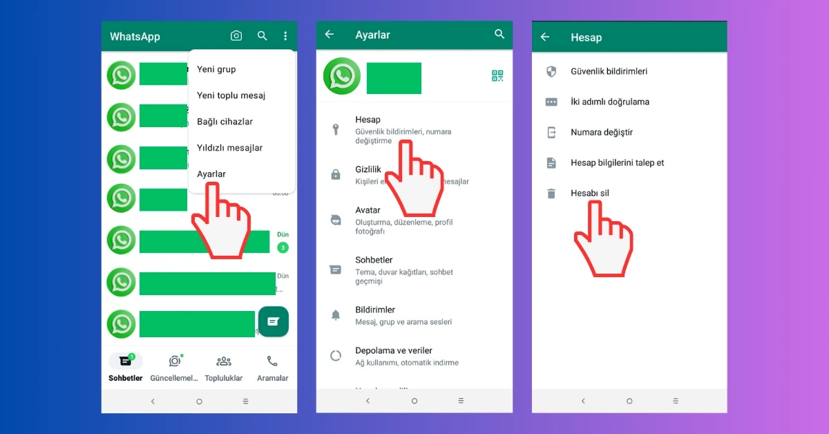 WhatsApp Hesap Silme Android