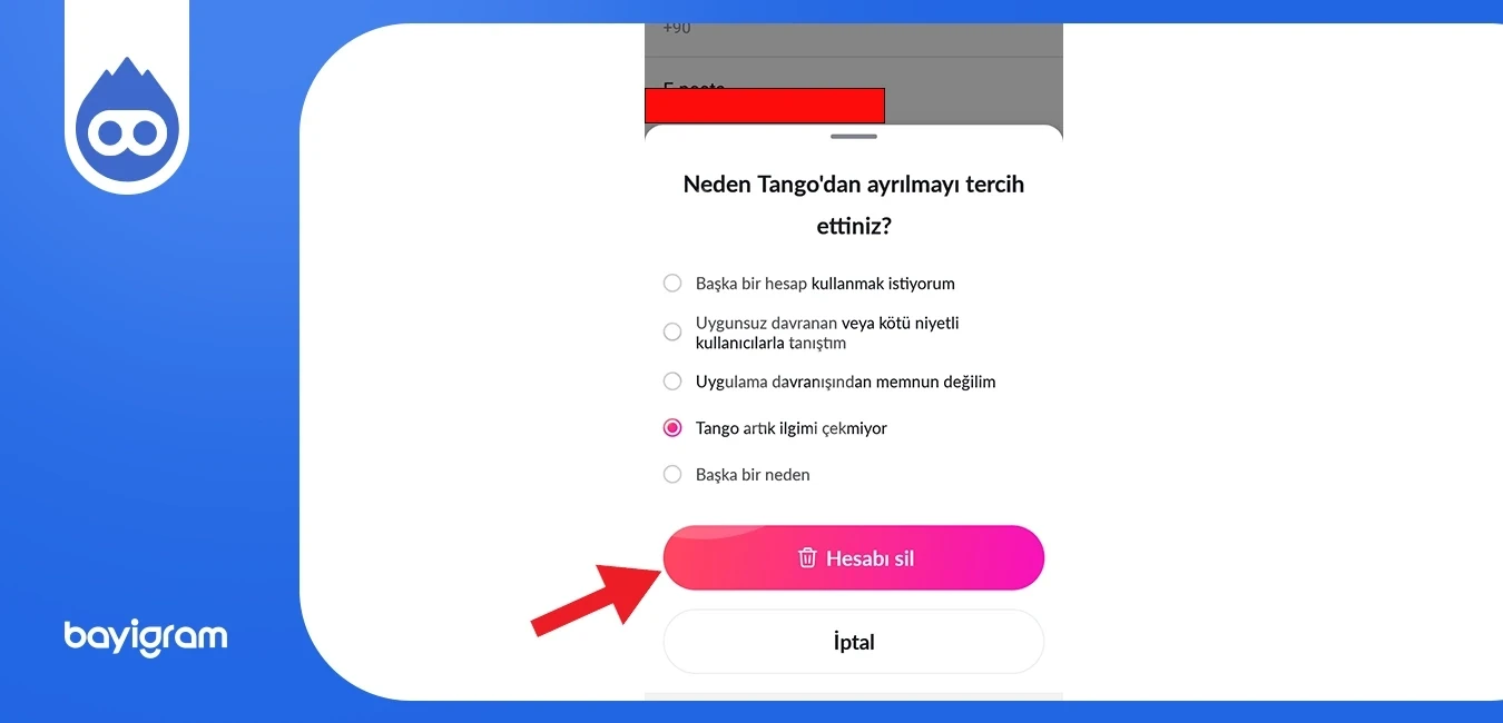 Tango Hesabı Silme 6